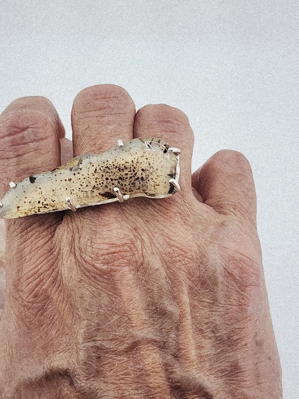 DENDRITIC GEMSTONE RING STATEMENT DESIGN HANDMADE RECYCLED STERLING SILVER 7.5
